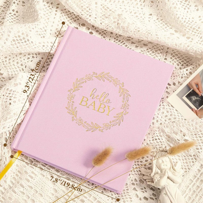 Lanpn Hello Baby Memory Book for Boy Girl - Linen Cover Baby Book Memories Keepsake for New Parents - Newborn Baby First 5 Year Journal Scrapbook Photo Album Baby Milestone Book (Pink, 154 Pages) - Image 2